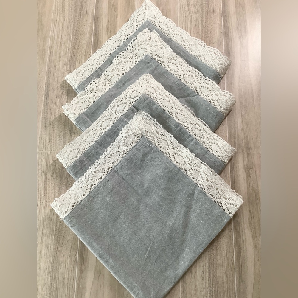 SHABBY CHIC by Rachel Ashwell Cotton Napkins Set of 4 Lace Trim Gray Cottagecore